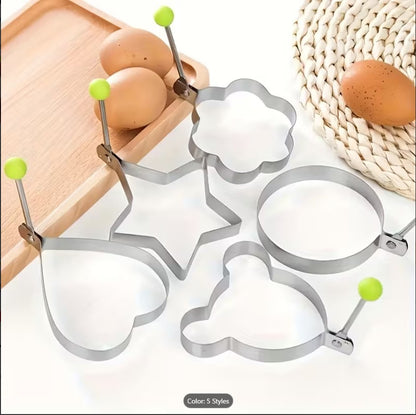 4PCS Stainless Steel Fried Egg Mold Set – Heart, Round, Star & Flower Shaped Egg and Pancake Rings