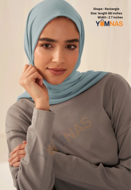AQUA BLUE Luxury Chiffon Hijab for Women & Girls – Lightweight, Elegant, Non-Slip Georgette Scarf | Free Gift Included