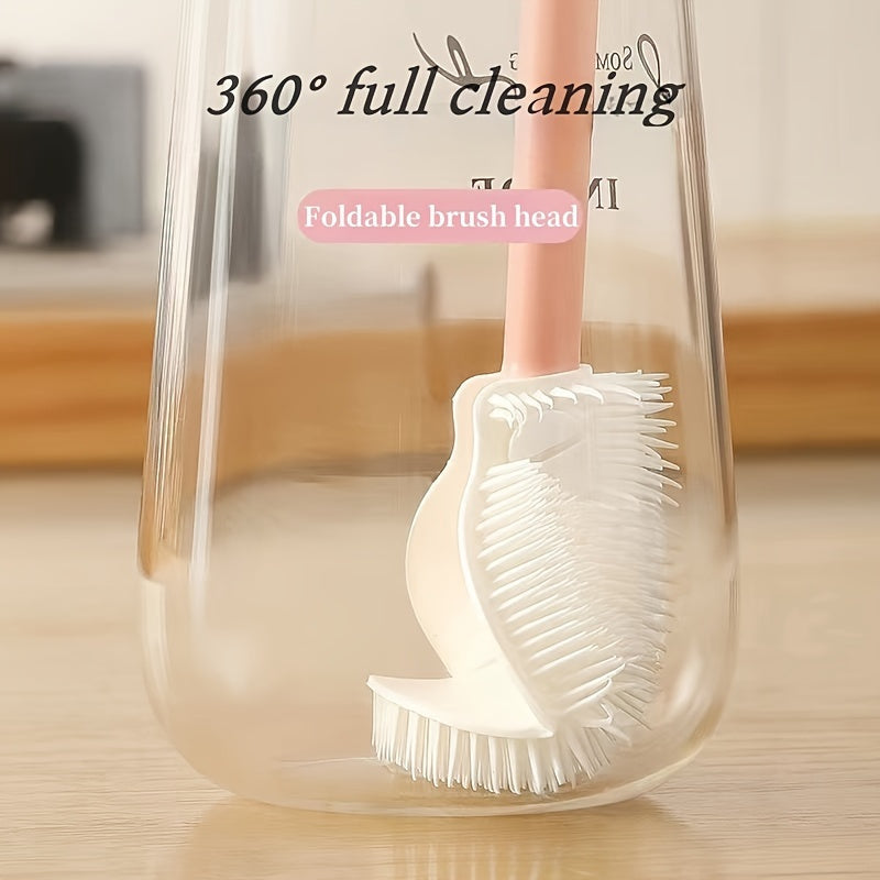 Foldable 360 degree cleaning silicone brush with long handle