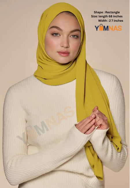 SUNSHINE YELLOW Luxury Chiffon Hijab for Women & Girls – Lightweight, Elegant, Non-Slip Georgette Scarf | Free Gift Included