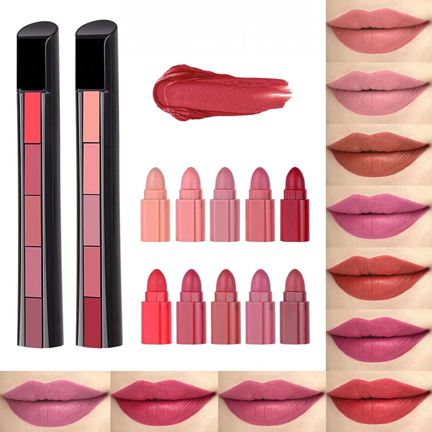 BEAUTY COSMET Beautious 5 in 1 lipstick deal - Matte lipstick - Red , brown , Pink lipsticks set