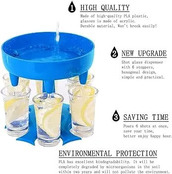 6-Glass Drink Dispenser & Holder Stand – Easy-Pour Beverage Server for Parties, Bars & Home Use (Without Glasses)