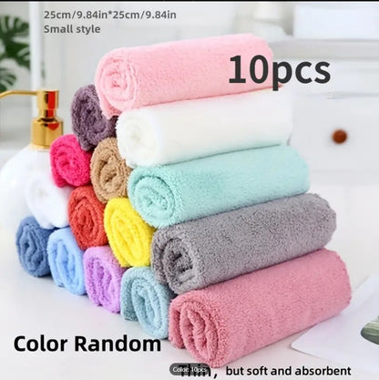 PACK OF 10 Premium Small Hand Towels & Face Towels | Multicolored Dyed Embossed Towels | Soft Quick-Dry Coral Velvet Wash Cloths