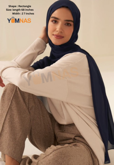 BLUE Luxury Chiffon Hijab for Women & Girls – Lightweight, Elegant, Non-Slip Georgette Scarf | Free Gift Included
