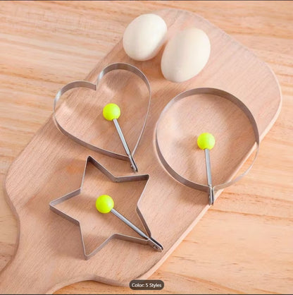 4PCS Stainless Steel Fried Egg Mold Set – Heart, Round, Star & Flower Shaped Egg and Pancake Rings