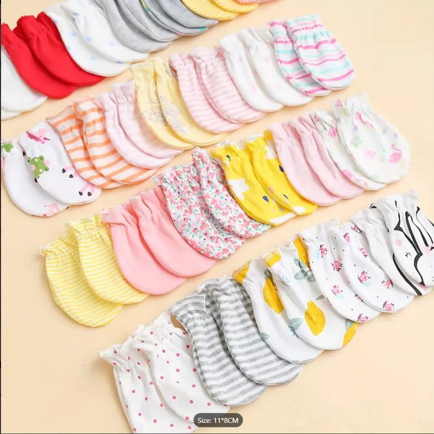 Pack of 6 Pairs Soft Baby Mittens – Newborn Infant Gloves | Multicolor Unisex Cotton Mittens for 0–3 Months | Random Designs & Floral Patterns