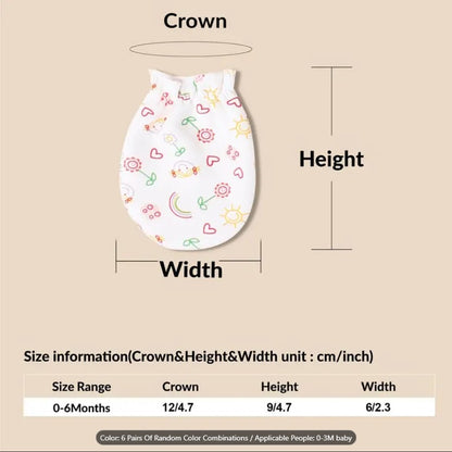 Pack of 6 Pairs Soft Baby Mittens – Newborn Infant Gloves | Multicolor Unisex Cotton Mittens for 0–3 Months | Random Designs & Floral Patterns