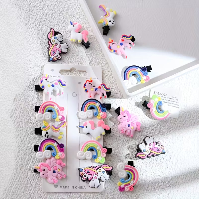 10pcs Rainbow Unicorn Hair Clips