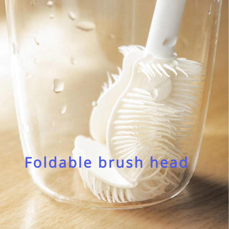 Foldable 360 degree cleaning silicone brush with long handle