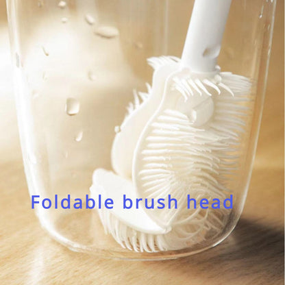 Foldable 360 degree cleaning silicone brush with long handle