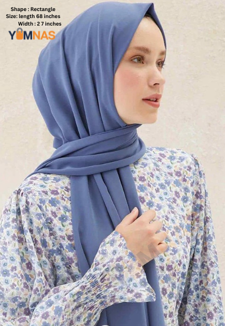 DENIM BLUE Luxury Chiffon Hijab for Women & Girls – Lightweight, Elegant, Non-Slip Georgette Scarf | Free Gift Included