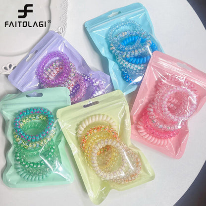 6Pcs/set Summer New Candy Color Telephone Wire Elastic Hair Rope Rubber Band
