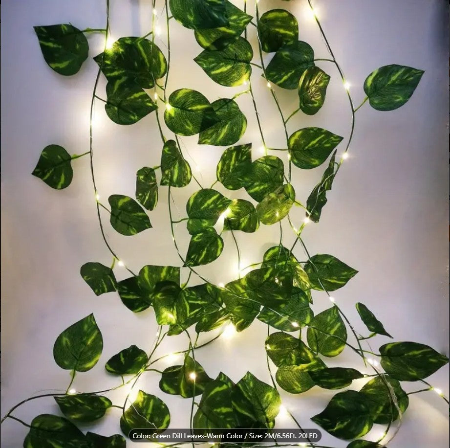 Artificial Vine Fairy Lights Pothos Leaf LED String Lights Battery Operated