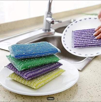 4PCS Premium Non-Scratch Kitchen Cleaning Sponges | Double-Sided Reusable Dish Scrubber Pads for Pots, Pans & Non-Stick Cookware