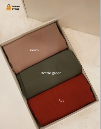 Red, Bottle Green & Brown Hijabs Pure chiffon Hijabs & Stoles for Women and Girls