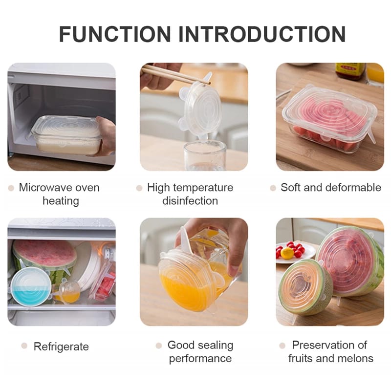 6 PCS Universal Food Silicone Stretch Lids