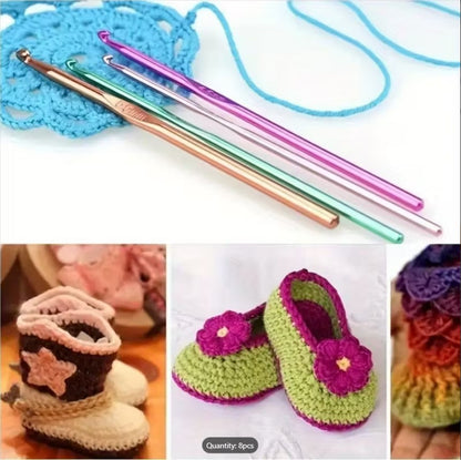 6pcs Colorful Plastic Handle Aluminum Crochet Hooks Set – Premium Knitting & DIY Craft Tools for Beginners & Experts