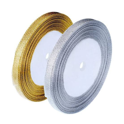 10 gaz Metallic Gold & Silver Lace Trim Ribbon | Fancy Gota Patti & Zari Border for Dresses, Suits, Saree, Dupatta & Craft Sewing
