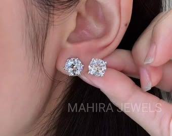 1 pair Classic Sparkling Crystal Stud Earrings - Premium Silver Plated Solitaire Tops for Girls & Women