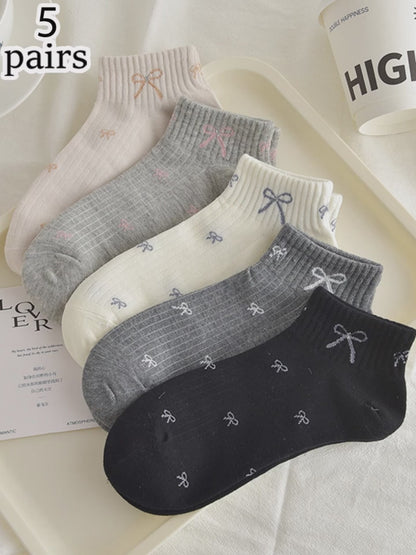4/8 Pairs Women'S Striped Bowknot Ankle Socks